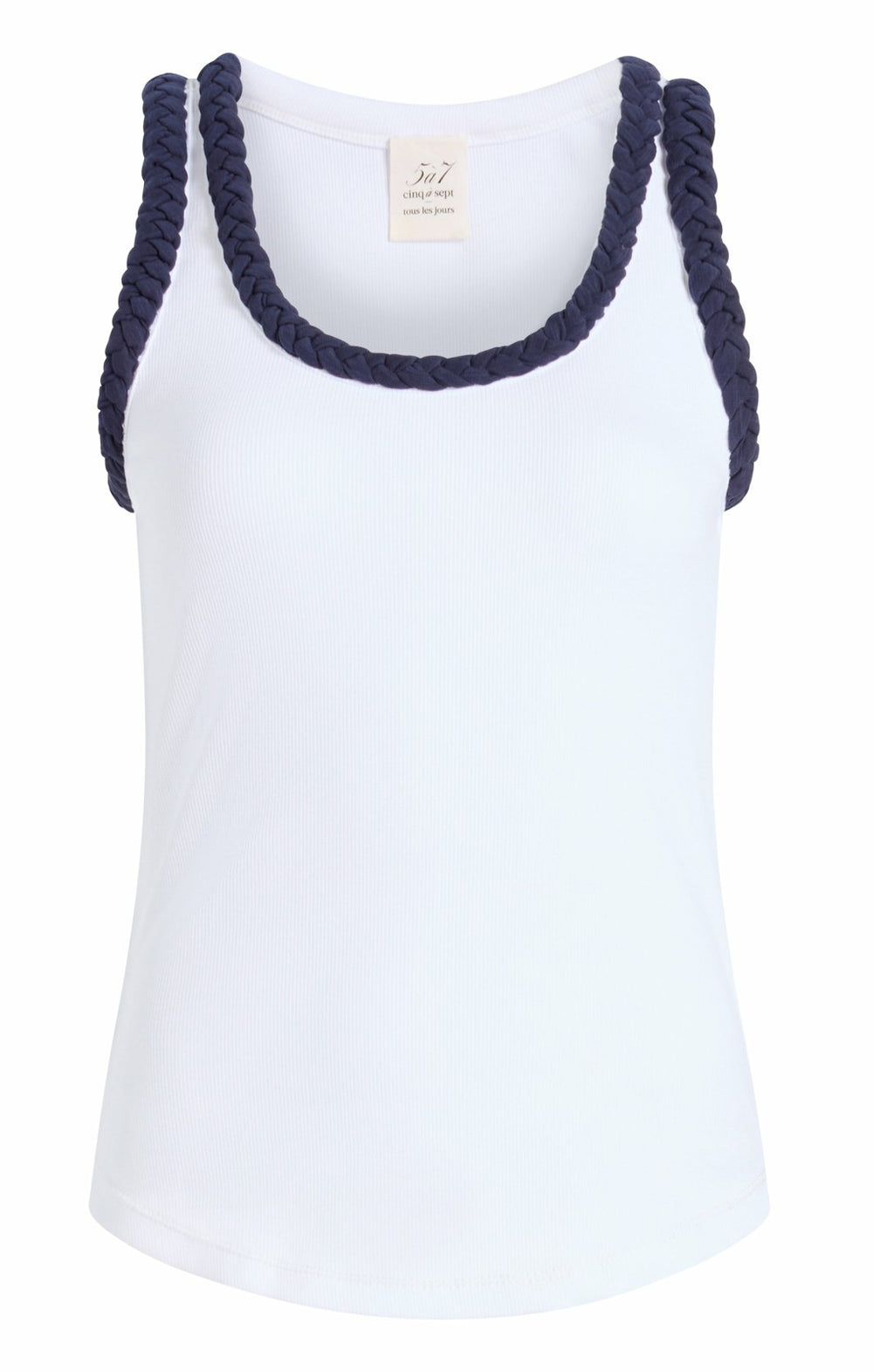 Women Braided Tank Top White/Navy
