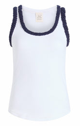 Women Braided Tank Top White/Navy