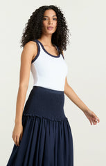 Women Braided Tank Top White/Navy