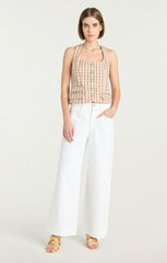 Women Gingham Denim Lovina Top Sahara/Light Plaster