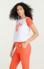 Women Paris 57 Shrunken Ringer Tee White/Cherry Tomato