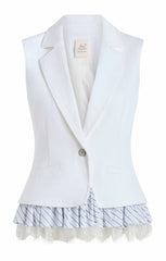 Women Striped Le Petit Denim Roxie Vest White/Blue Hydrangea