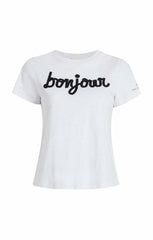 Women Shrunken Fringe Bonjour Tee White/Black