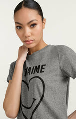 Women Smiling Heart Tee Heather Grey/Black