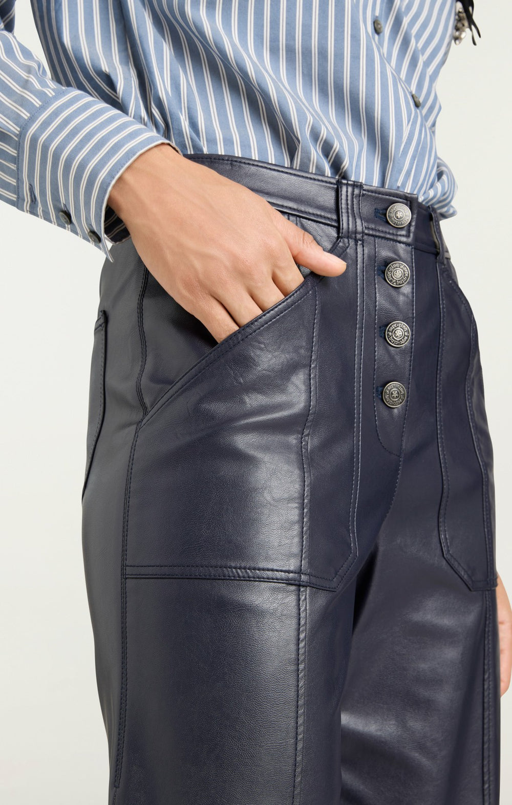 Women Vegan Leather Benji Pant Navy