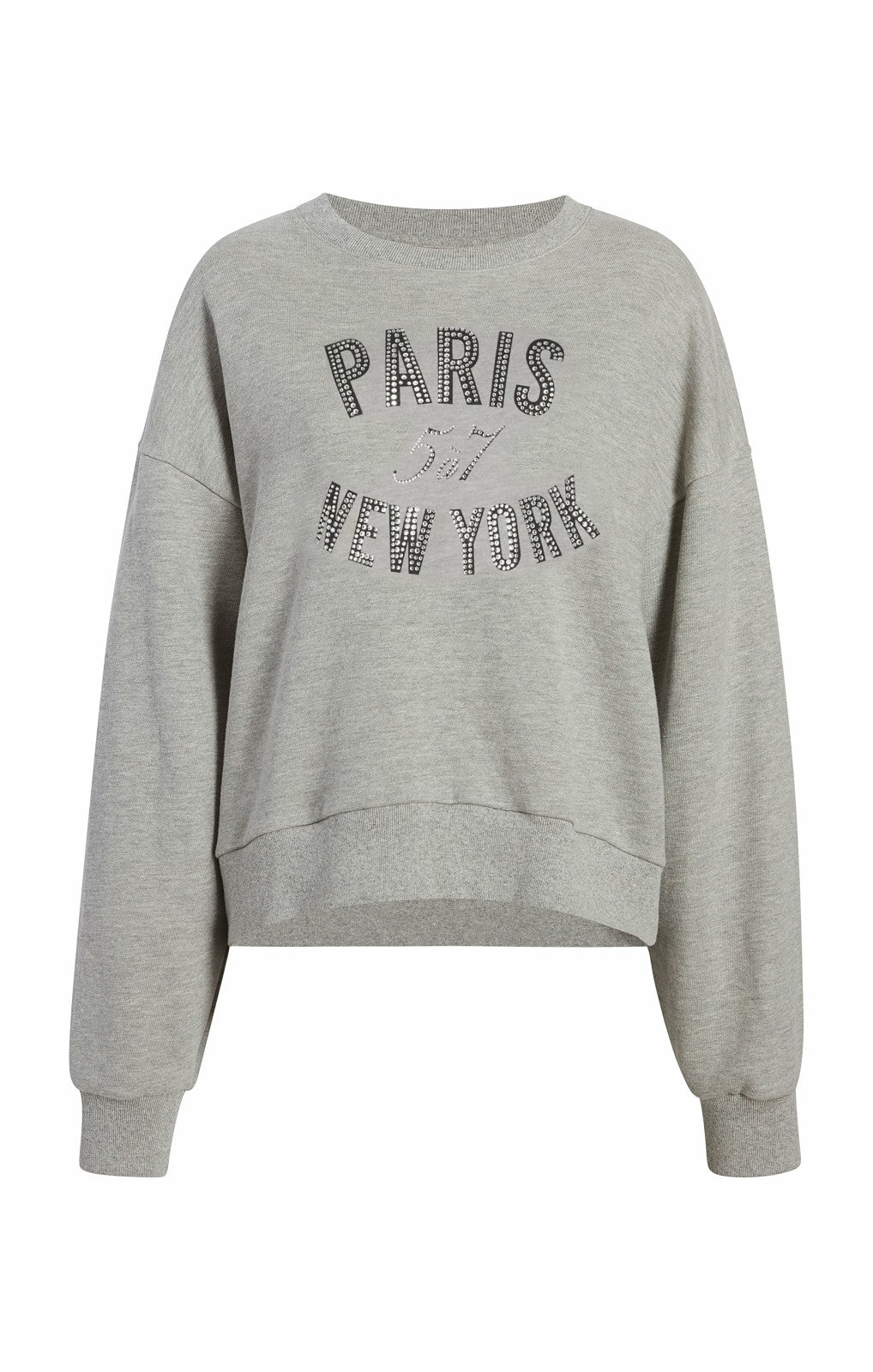Women Rhinestone Paris New York Brandy Pullover Heather Grey/Black