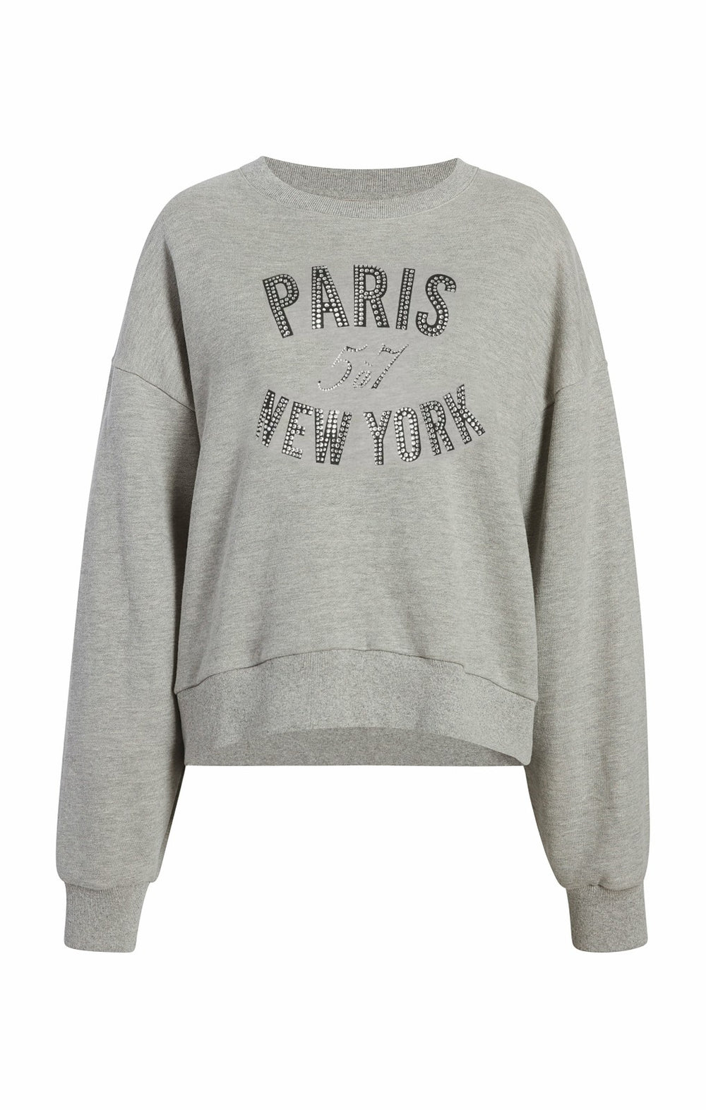 Women Rhinestone Paris New York Brandy Pullover Heather Grey/Black