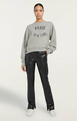 Women Rhinestone Paris New York Brandy Pullover Heather Grey/Black