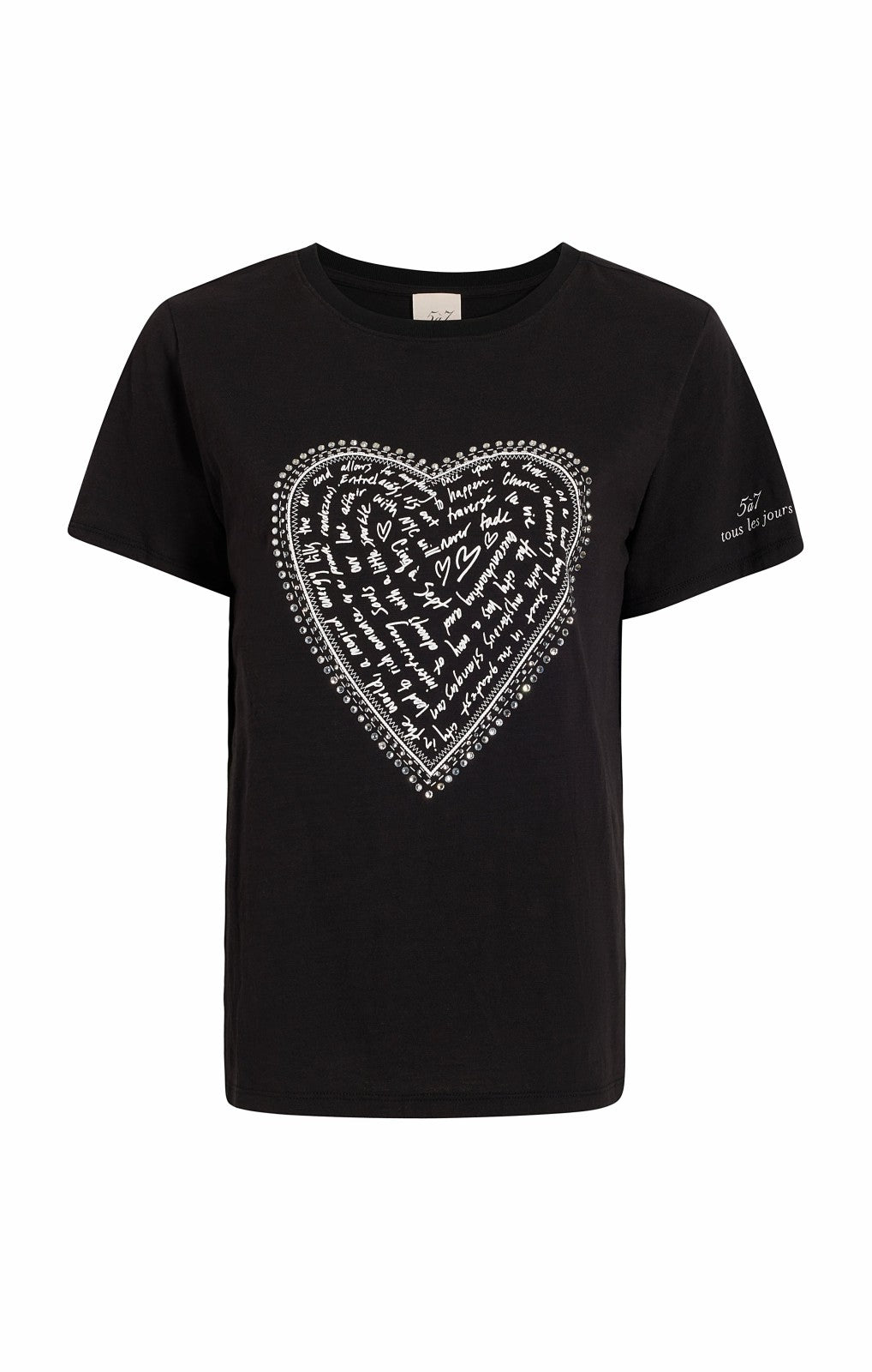 Women Rhinestone Love Letter Heart Tee Black/White