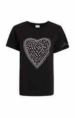 Women Rhinestone Love Letter Heart Tee Black/White