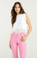 Women Cropped Feather Tee White