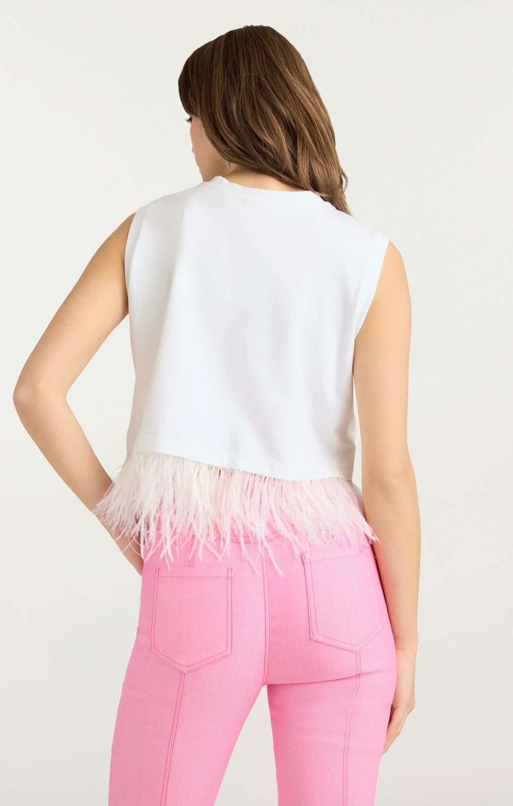 Women Cropped Feather Tee White