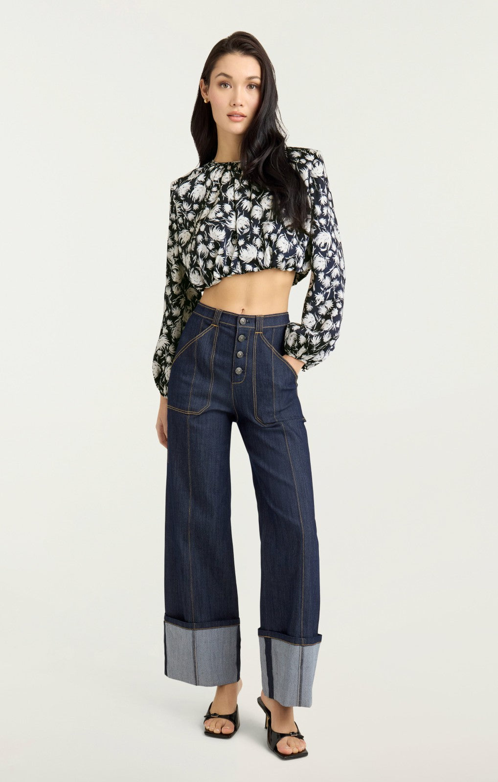Women Graphic Floral Kamala Top Navy/Ivory