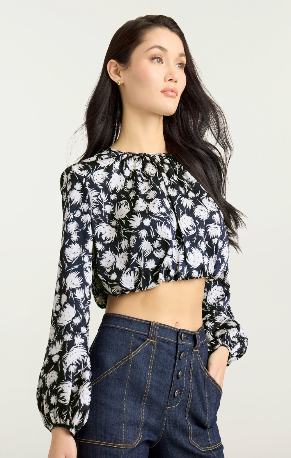 Women Graphic Floral Kamala Top Navy/Ivory