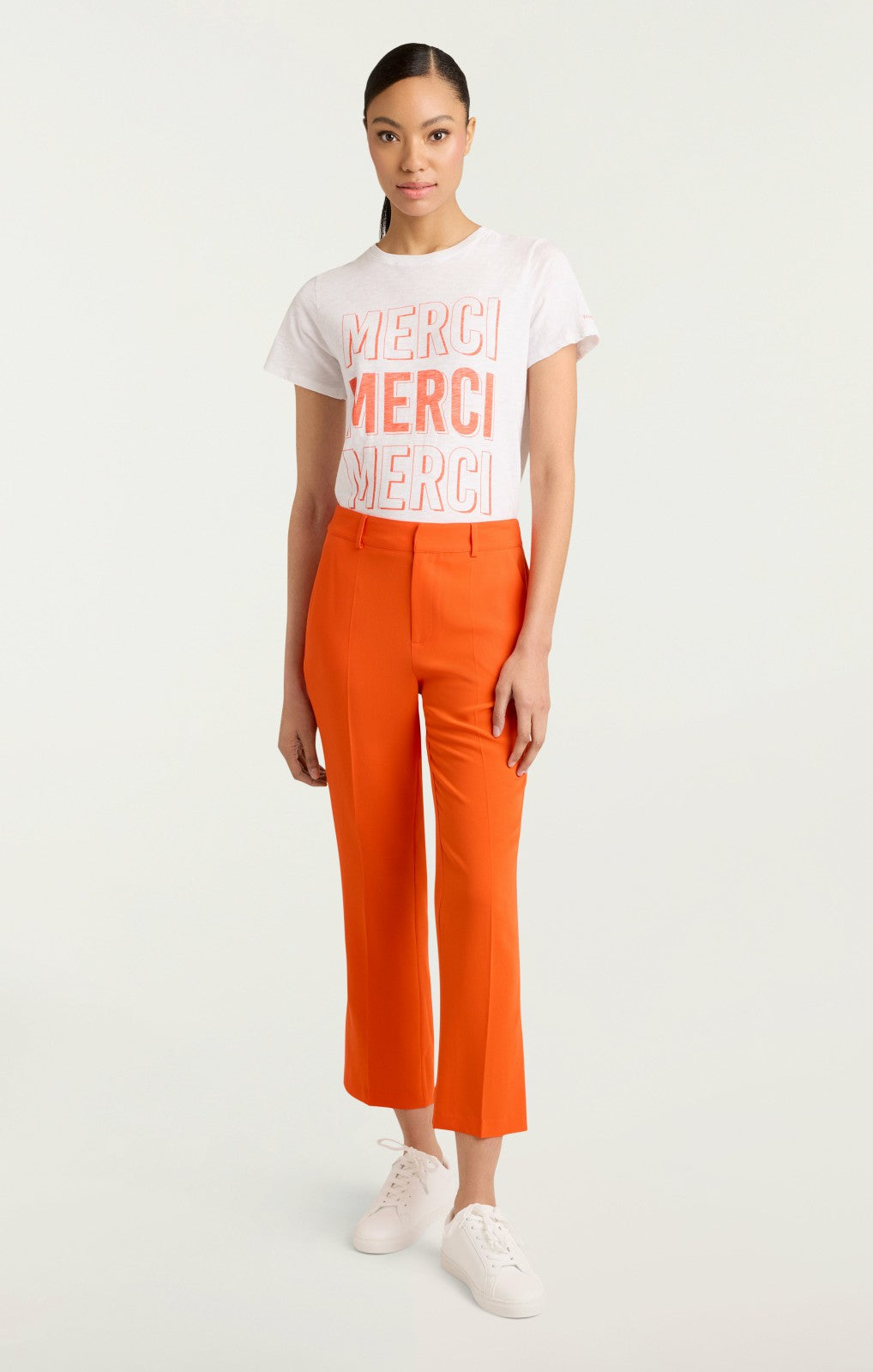 Women Pop Up Merci Merci Merci Tee White/Cherry Tomato