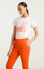 Women Pop Up Merci Merci Merci Tee White/Cherry Tomato
