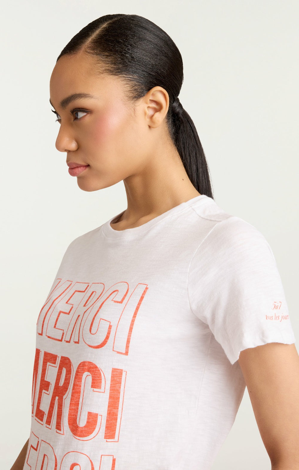 Women Pop Up Merci Merci Merci Tee White/Cherry Tomato