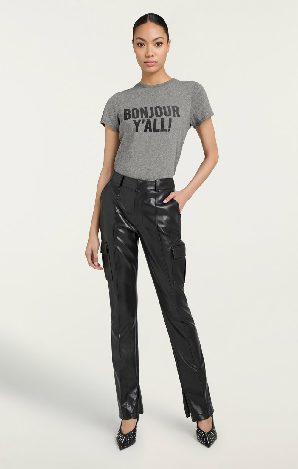 Women Bonjour Y'all Tee Heather Grey/Black