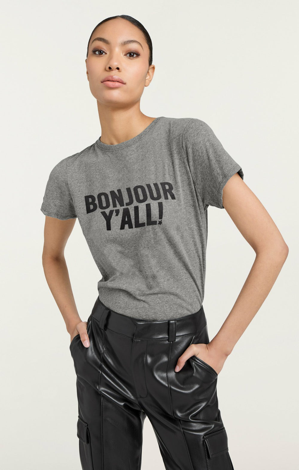 Women Bonjour Y'all Tee Heather Grey/Black
