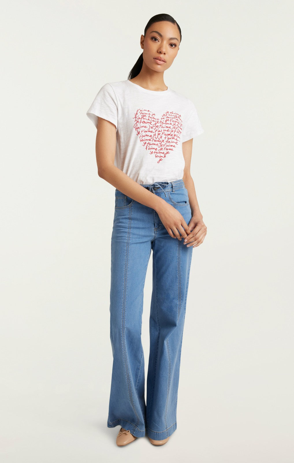 Women Je T'aime Heart Tee White/Red