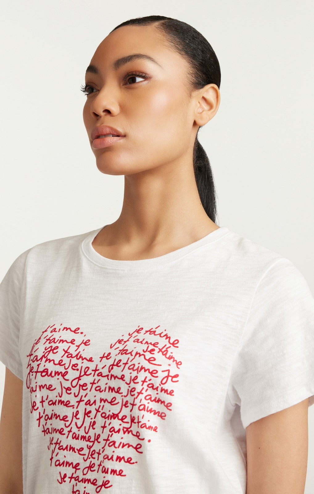 Women Je T'aime Heart Tee White/Red