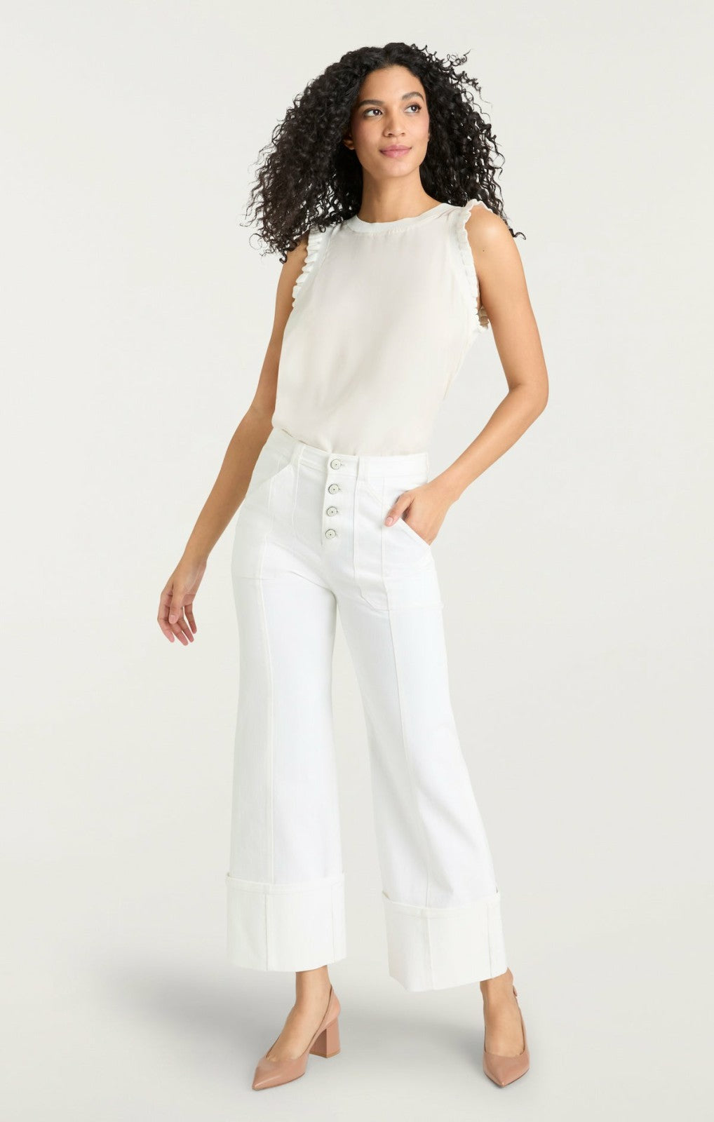 Women Cuffed Benji Pant White