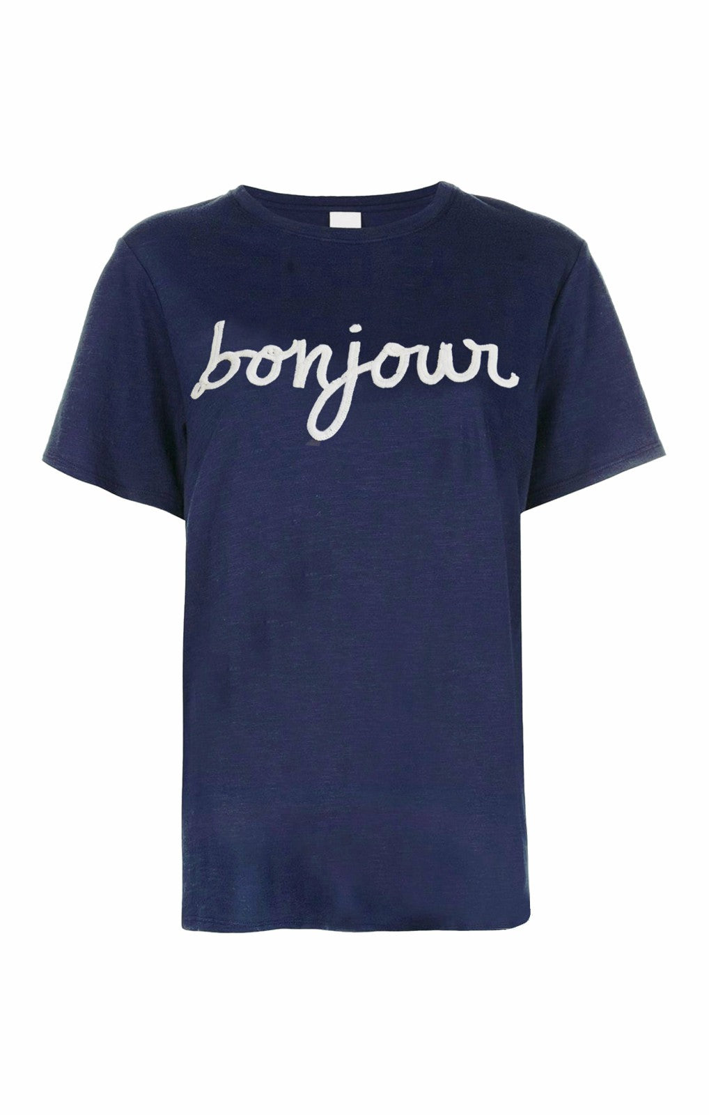 Women Sequined Bonjour Tee Navy/White