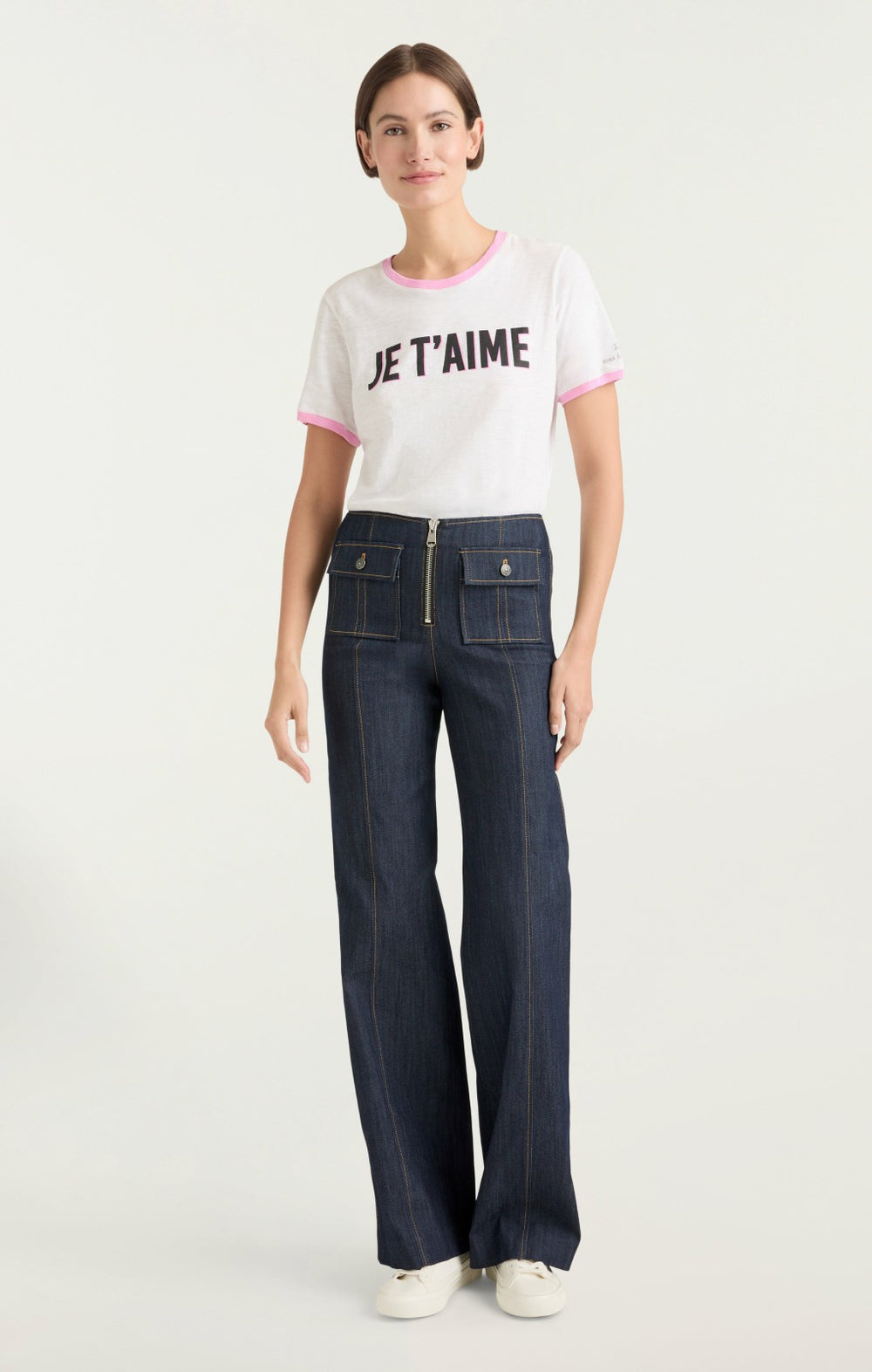 Women Two Tone Je T'aime Tee White/Carnation