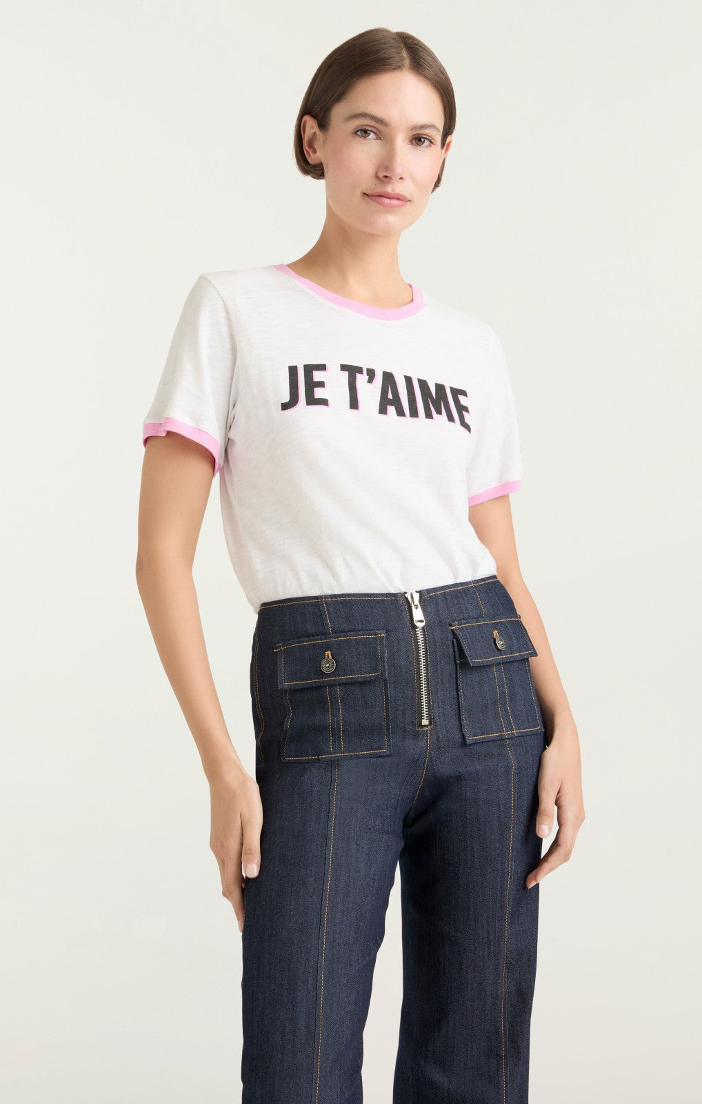 Women Two Tone Je T'aime Tee White/Carnation