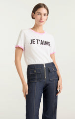 Women Two Tone Je T'aime Tee White/Carnation