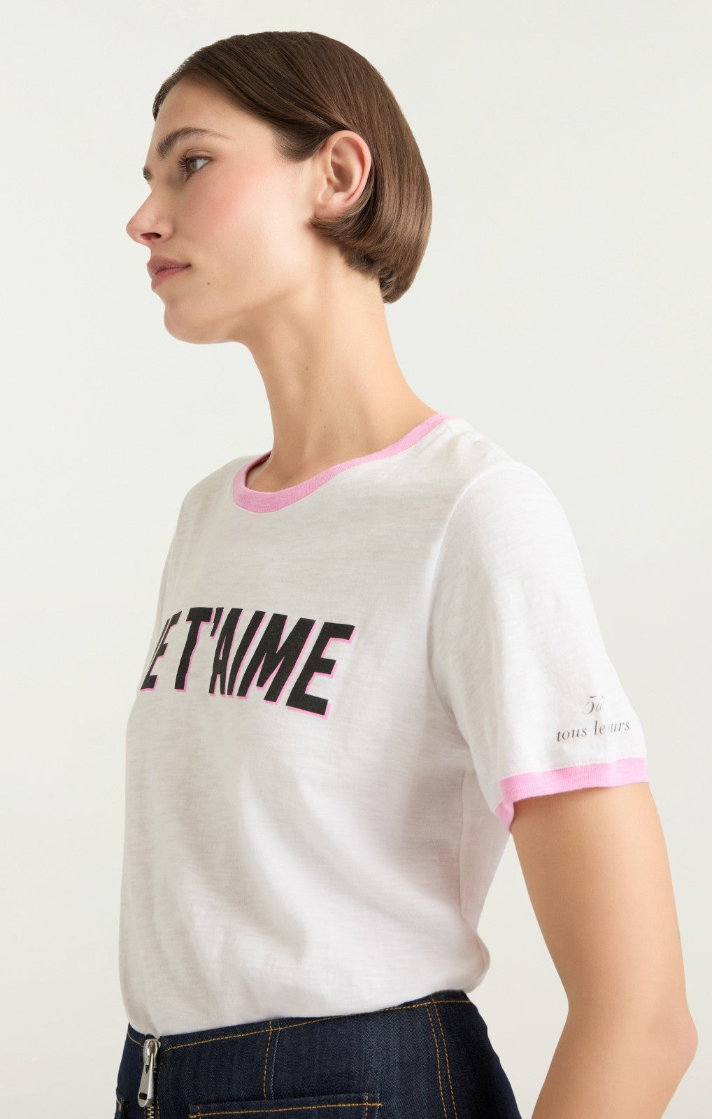 Women Two Tone Je T'aime Tee White/Carnation