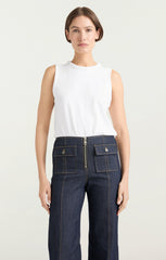 Women Sleeveless Braided Tee White