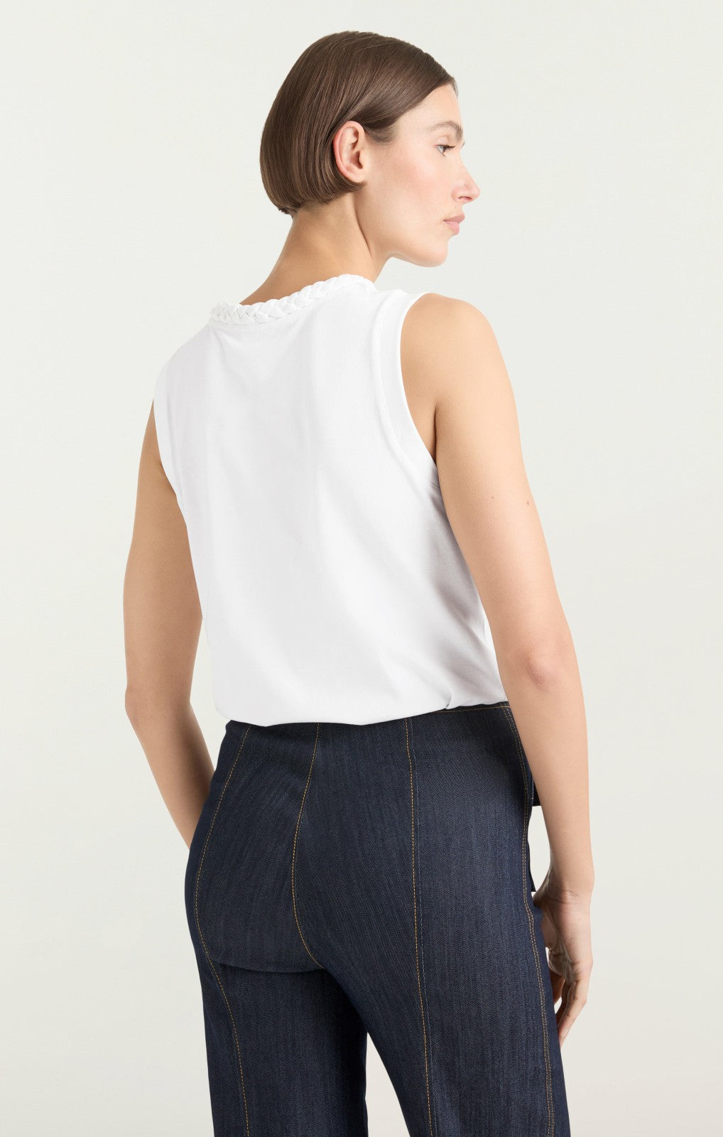 Women Sleeveless Braided Tee White
