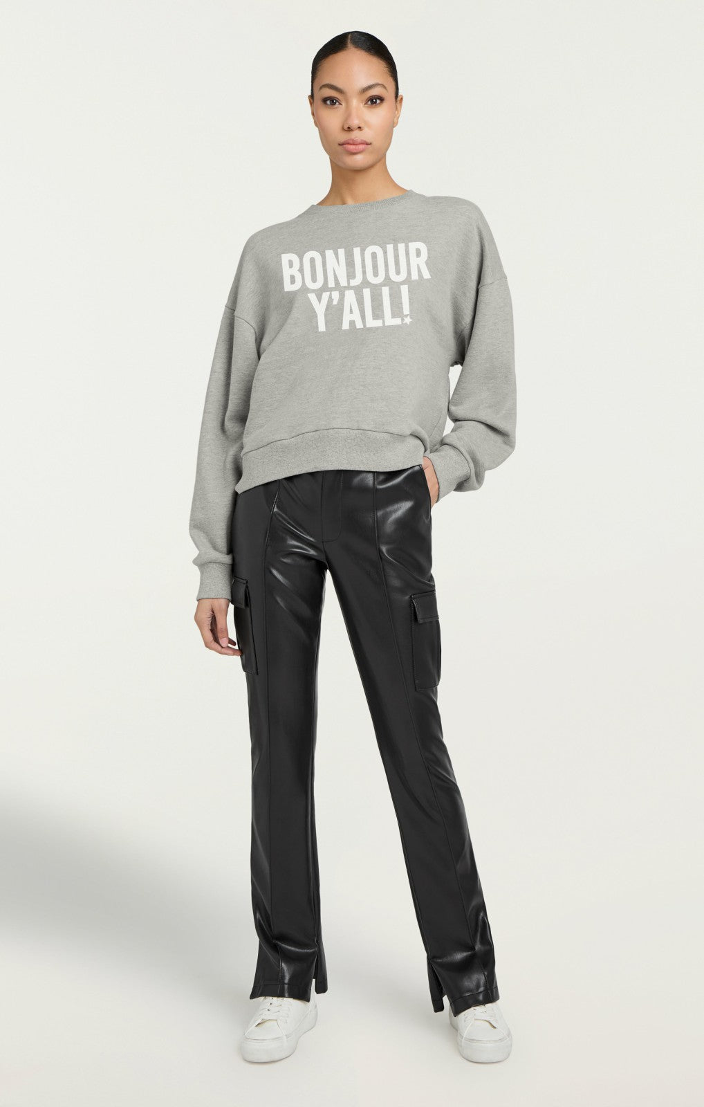 Women Bonjour Y'all Brandy Pullover Heather Grey/White