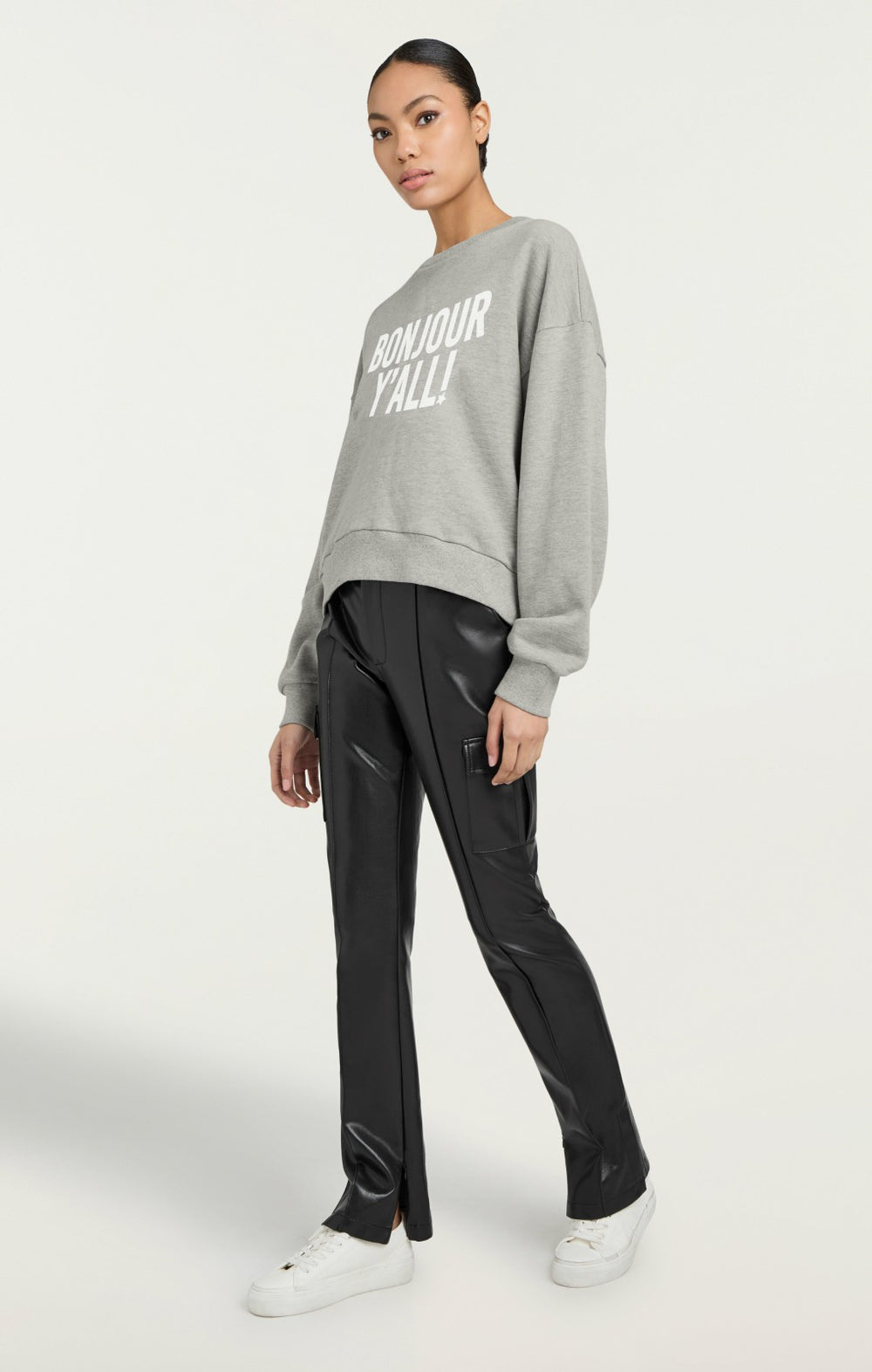 Women Bonjour Y'all Brandy Pullover Heather Grey/White