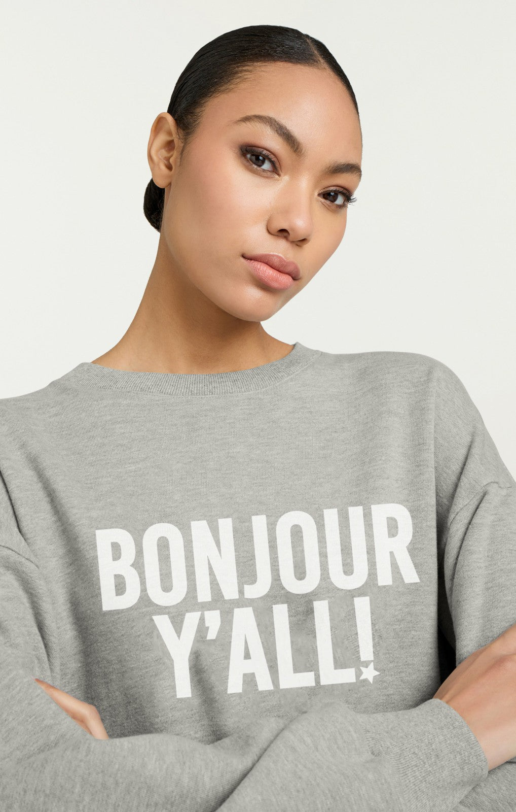 Women Bonjour Y'all Brandy Pullover Heather Grey/White
