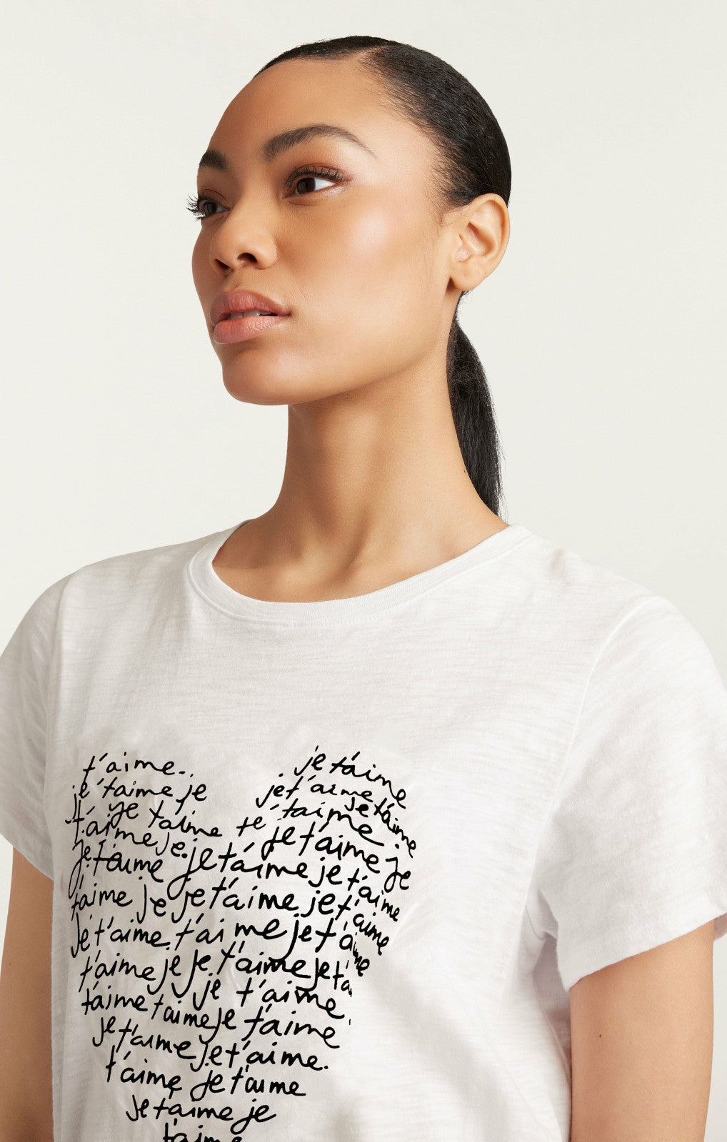 Women Je T'aime Heart Tee White/Black