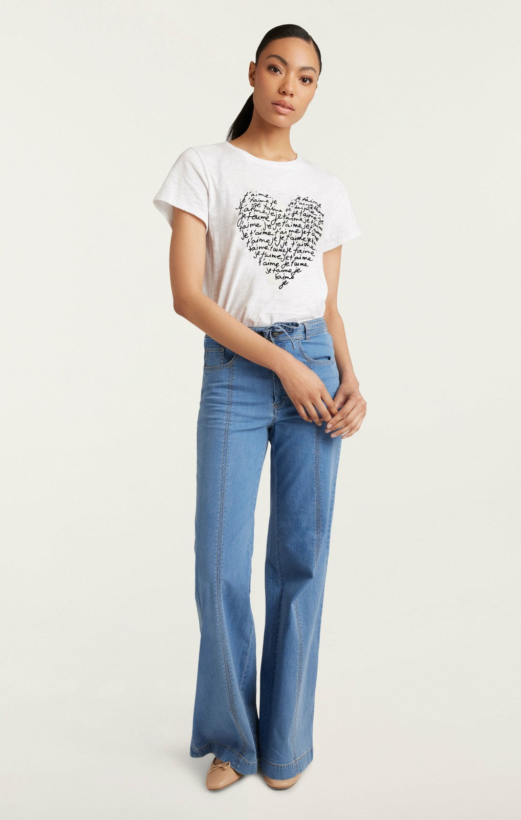 Women Je T'aime Heart Tee White/Black
