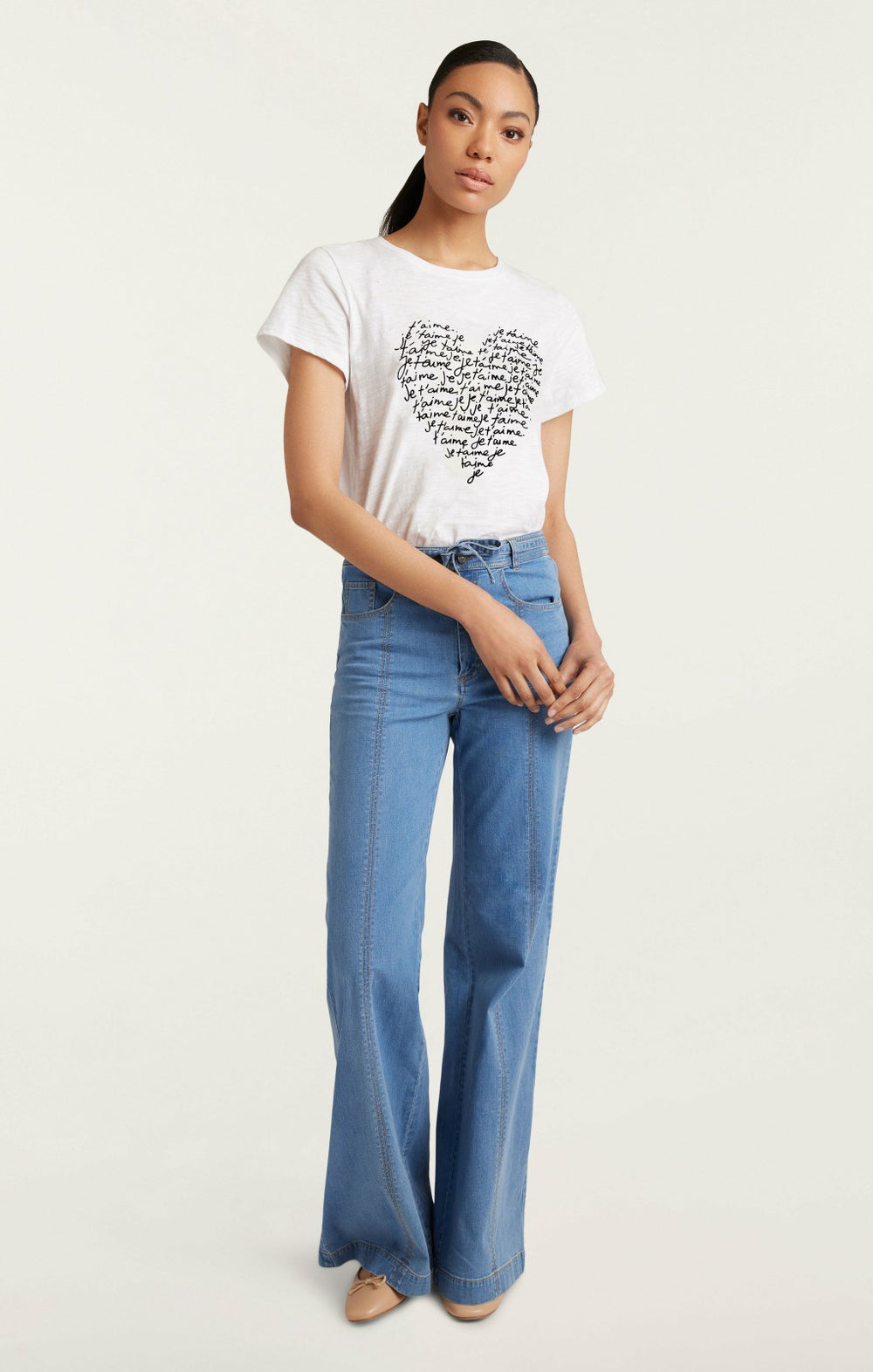 Women Je T'aime Heart Tee White/Black