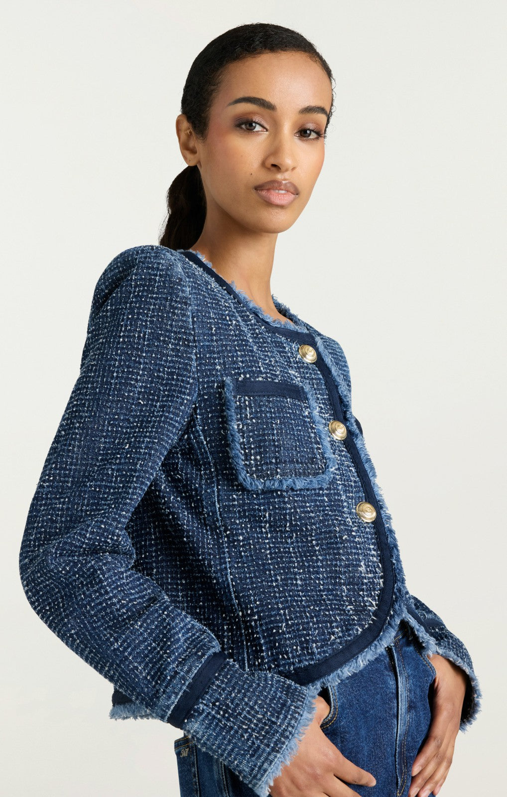 Women Boucle Denim Zanda Jacket Indigo