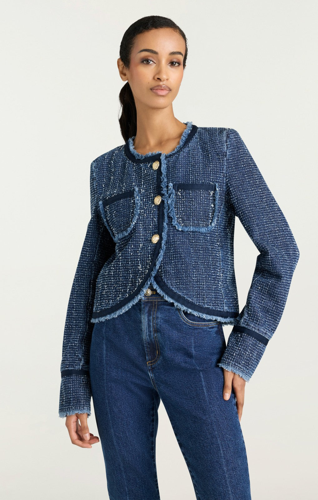 Women Boucle Denim Zanda Jacket Indigo