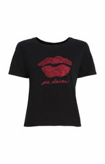 Women Kisses Je Taime Shrunken Tee Black/Rosewood