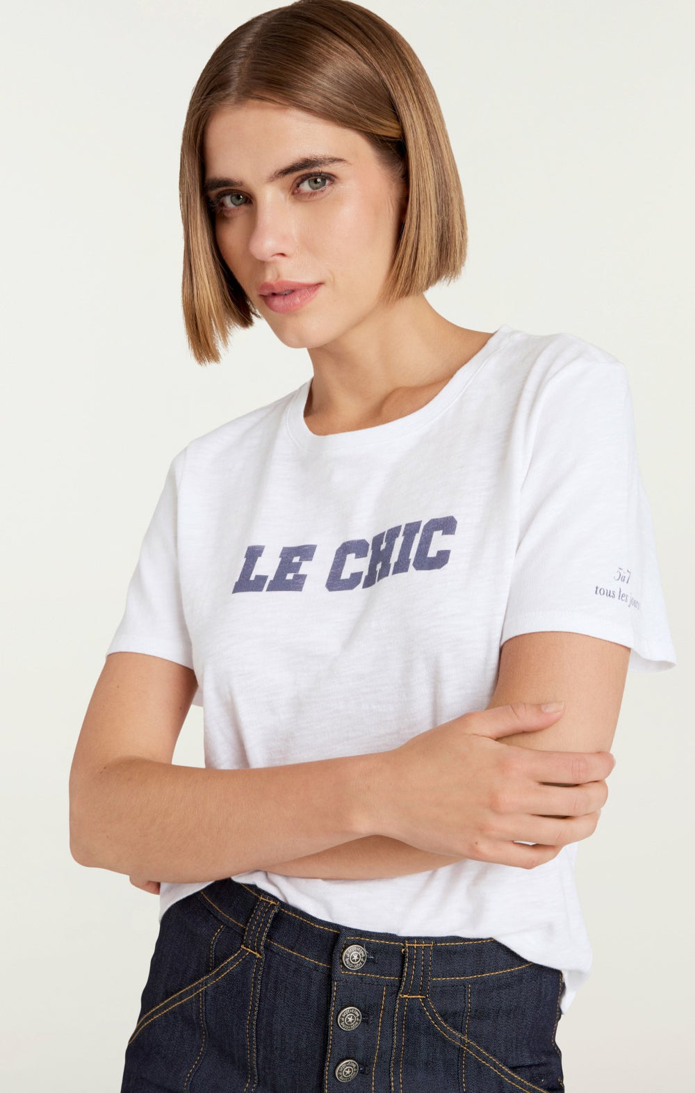 Women Le Chic Shrunken Tee White/Navy