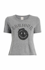 Women Pop Up Bonjour Shrunken Tee Heather Grey/Black