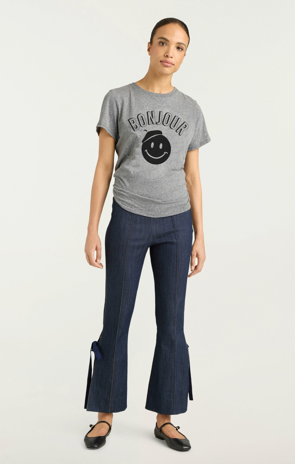 Women Pop Up Bonjour Shrunken Tee Heather Grey/Black