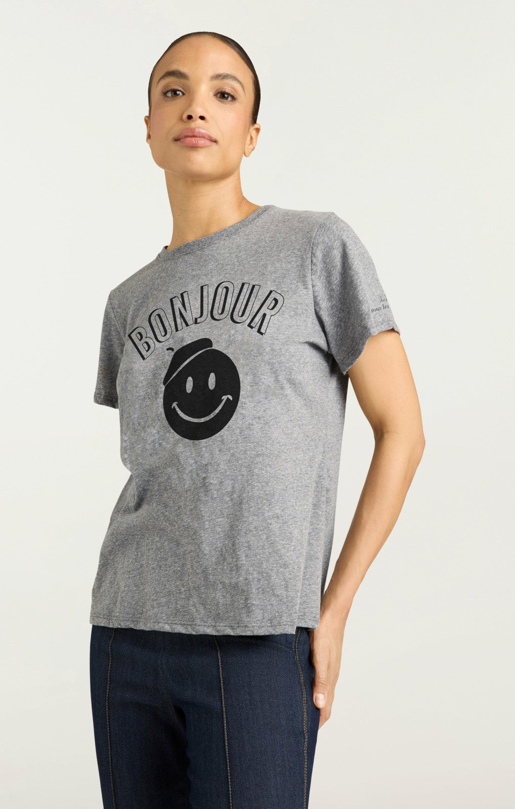 Women Pop Up Bonjour Shrunken Tee Heather Grey/Black