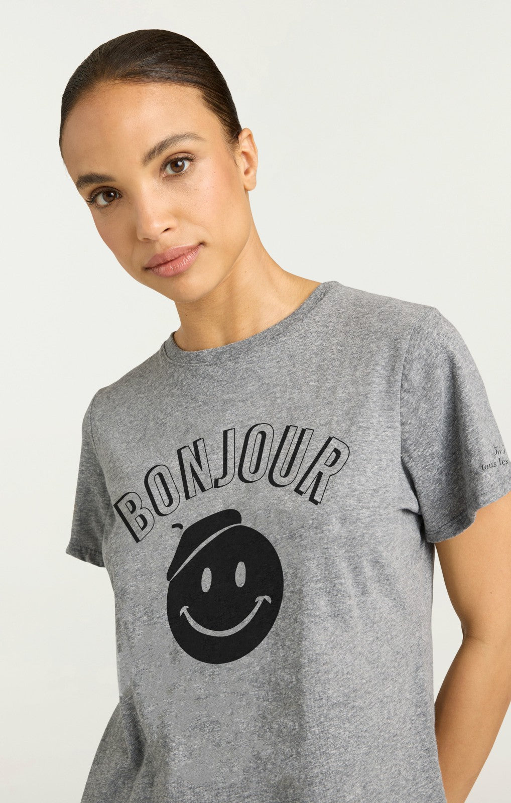 Women Pop Up Bonjour Shrunken Tee Heather Grey/Black