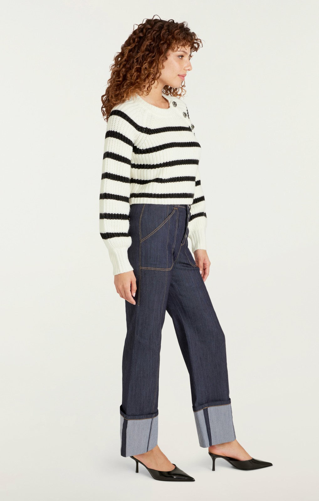 Women Striped Keren Pullover Ivory/Black