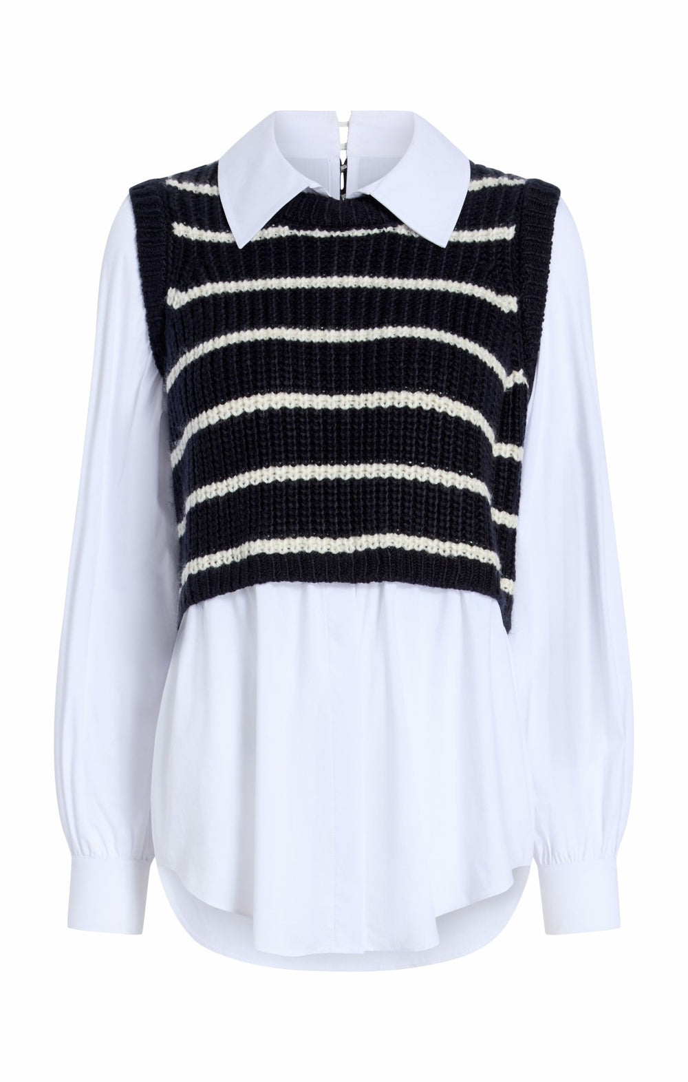 Women Striped Mara Shaker Pullover Navy/Ivory