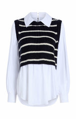 Women Striped Mara Shaker Pullover Navy/Ivory